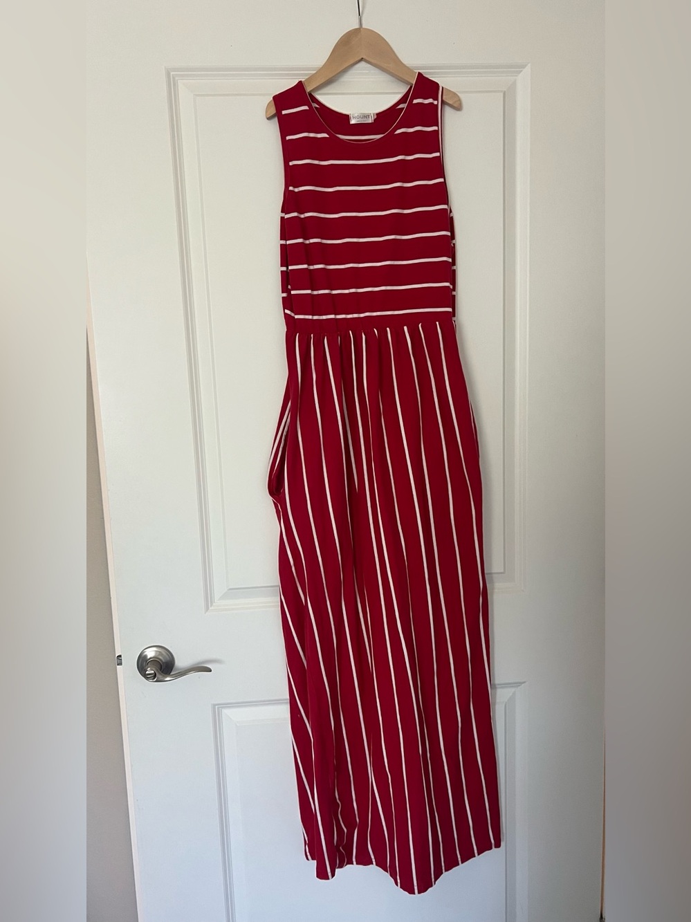 Red Striped Maxi Dress with Sleeveless Scoop Neck